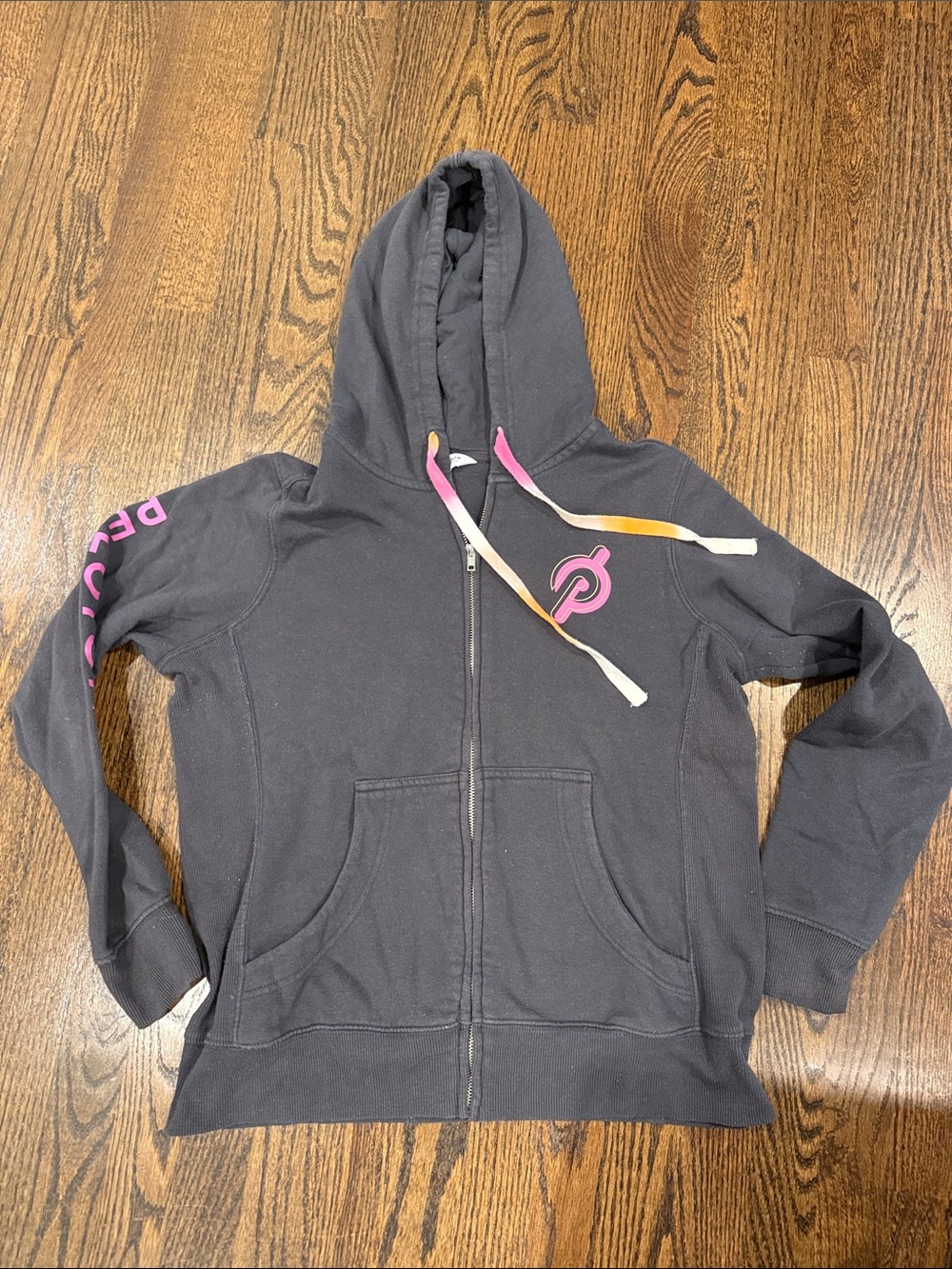 Woman’s peleton ' Black Zip-Up Hoodie with Pink Accent
